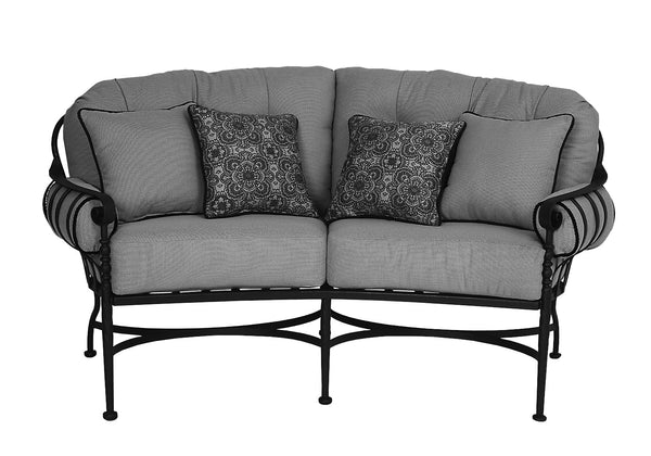 Wrought iron loveseat deals cushions